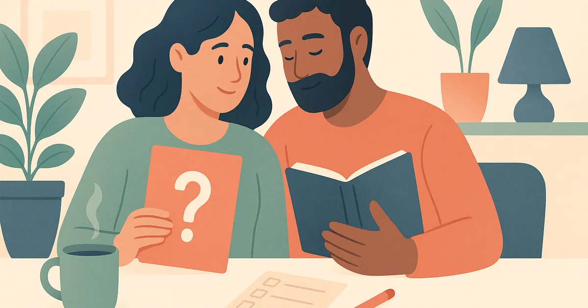 Illustration of 200 Questions to Ask Your Partner (Funny, Deep & Intimate) — Balance Together relationship coaching for couples and partners