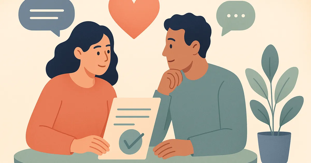 Illustration of 50 Relationship Check-in Questions — Balance Together relationship coaching for couples and partners
