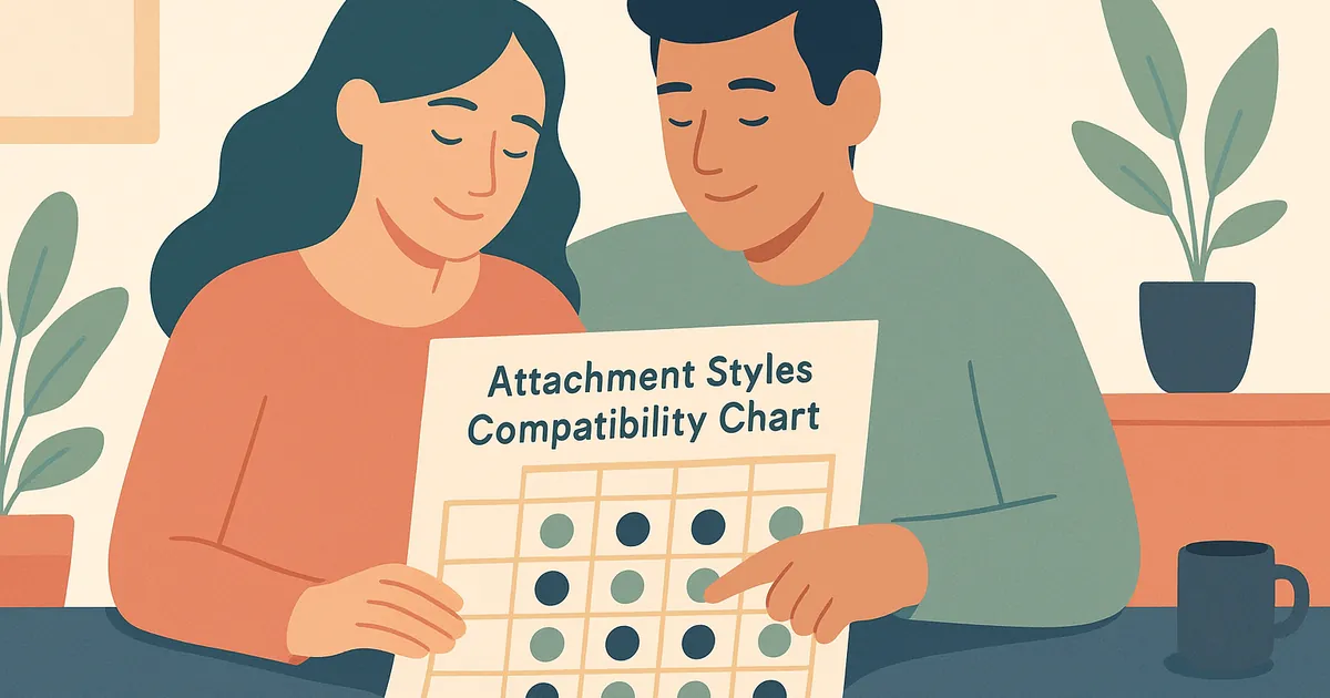 Illustration of Attachment Style Compatibility Chart: Which Styles Work Best Together — Balance Together relationship coaching for couples and partners