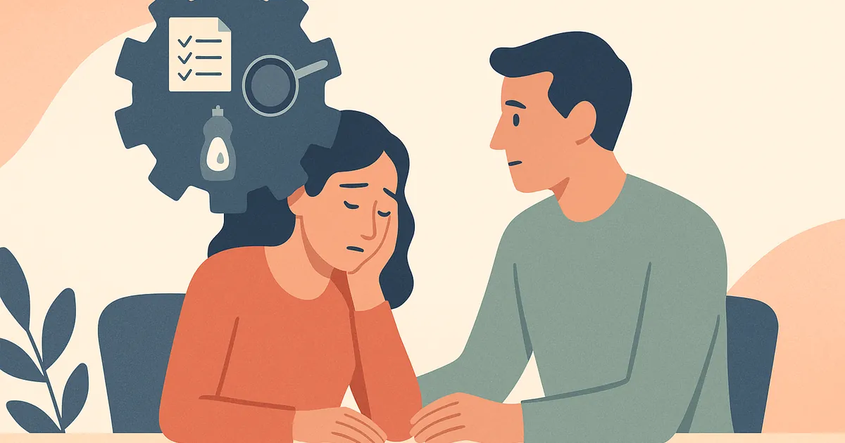 Illustration of Mental Load in Marriage: How to Share the Invisible Work That's Weighing You Down — Balance Together relationship coaching for couples and partners