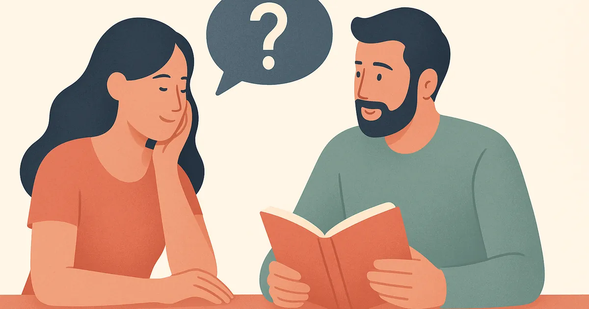 Illustration of Deep Questions for Couples (Meaningful Conversation Starters) — Balance Together relationship coaching for couples and partners