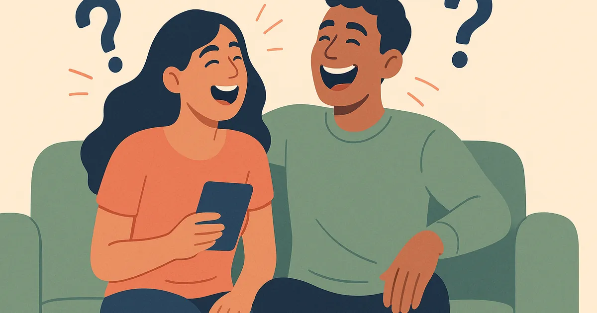 Illustration of 100+ Funny Questions for Couples That'll Make You Laugh Out Loud — Balance Together relationship coaching for couples and partners
