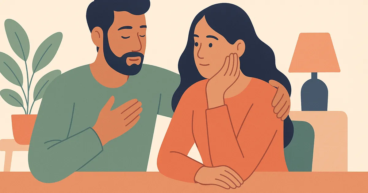 Illustration of Emotional Check-In for Couples: How to Connect Beyond Surface Conversations — Balance Together relationship coaching for couples and partners