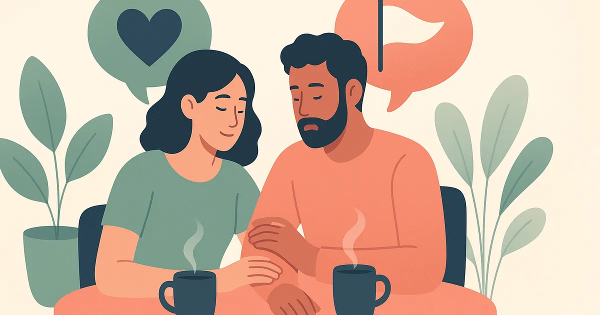 Illustration of Relationship Red Flags vs Normal Conflict — Balance Together relationship coaching for couples and partners