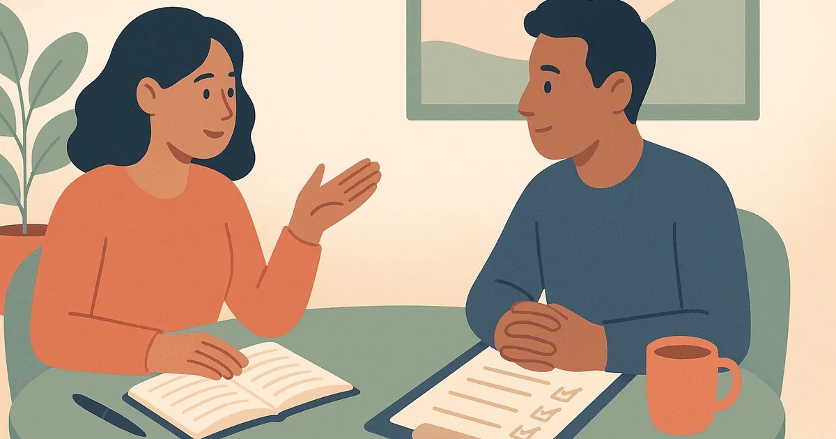 Illustration of Weekly Couple Meeting Template — Balance Together relationship coaching for couples and partners